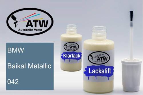 BMW, Baikal Metallic, 042: 20ml Lackstift + 20ml Klarlack - Set, von ATW Autoteile West.